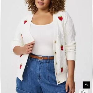 Cotton V Neck Strawberry Embroidered Cardigan